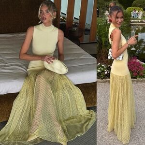 HELSA Costanza Gown Sheer Polka Dot Skirt Butter Yellow NEW with tag